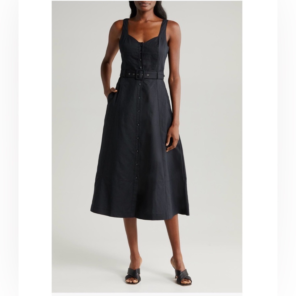 New PAIGE Arienne Belted Sleeveless Linen Blend  Midi Dress 6